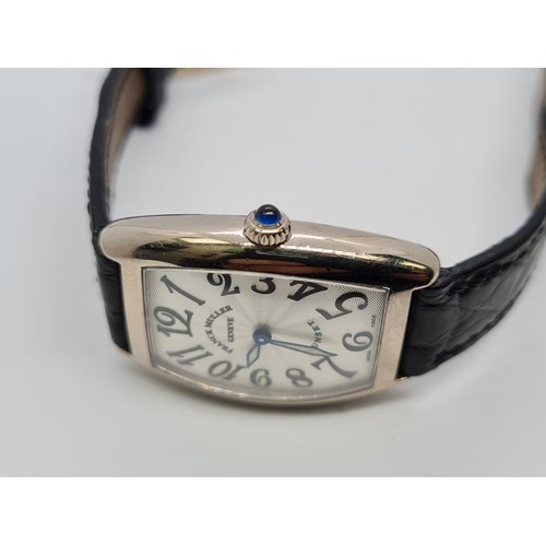 81 - Franck Muller 18K White Gold Geneve Tank Style watch with Leather Strap.