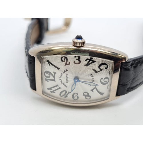 81 - Franck Muller 18K White Gold Geneve Tank Style watch with Leather Strap.