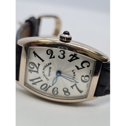 81 - Franck Muller 18K White Gold Geneve Tank Style watch with Leather Strap.