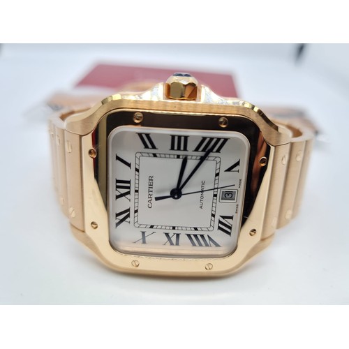 79 - Santos De Cartier Watch, 18K Rose Gold, 2021 Model, come with extra Leather Strap and Rose Gold depl... 