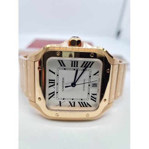 79 - Santos De Cartier Watch, 18K Rose Gold, 2021 Model, come with extra Leather Strap and Rose Gold depl... 