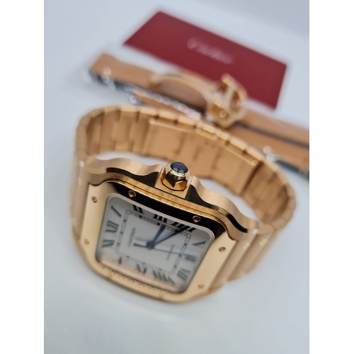 79 - Santos De Cartier Watch, 18K Rose Gold, 2021 Model, come with extra Leather Strap and Rose Gold depl... 