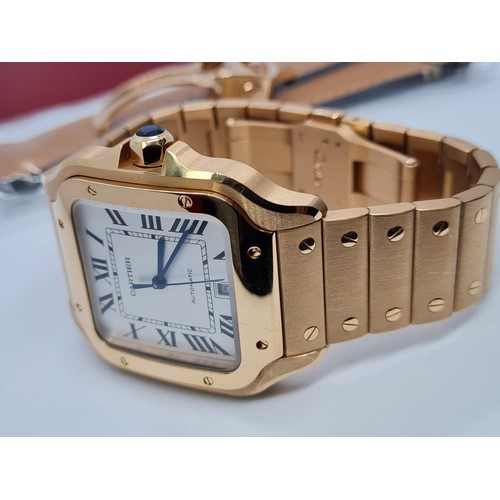 79 - Santos De Cartier Watch, 18K Rose Gold, 2021 Model, come with extra Leather Strap and Rose Gold depl... 