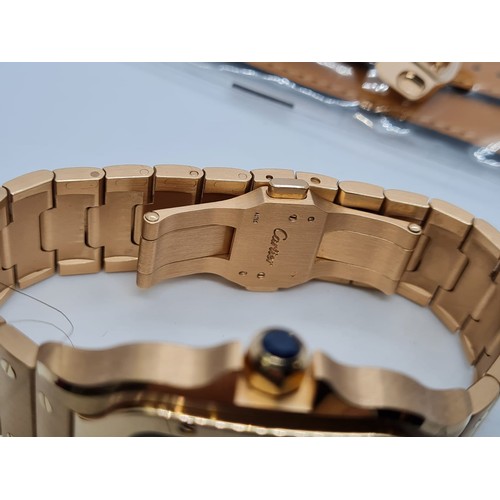 79 - Santos De Cartier Watch, 18K Rose Gold, 2021 Model, come with extra Leather Strap and Rose Gold depl... 