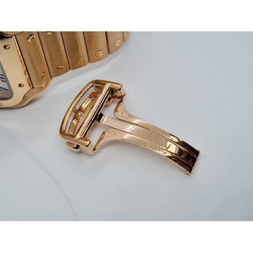 79 - Santos De Cartier Watch, 18K Rose Gold, 2021 Model, come with extra Leather Strap and Rose Gold depl... 