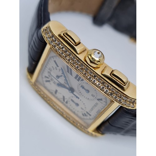 72 - Cartier Tank Francaise Chronograph watch with Custom Diamond Shoulders , 18ct Gold 28mm. With box, n... 