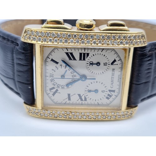 72 - Cartier Tank Francaise Chronograph watch with Custom Diamond Shoulders , 18ct Gold 28mm. With box, n... 