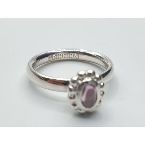 442 - Sterling Silver pink stone set ring size K