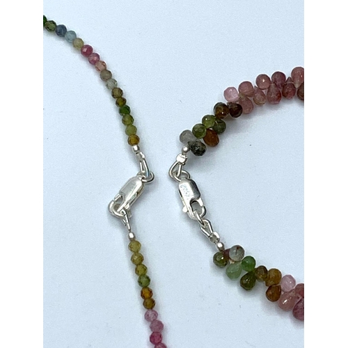 550 - Single Row 3mm Tourmaline Necklace With Matching Tourmaline Drops Bracelet and 925 silver Clasp