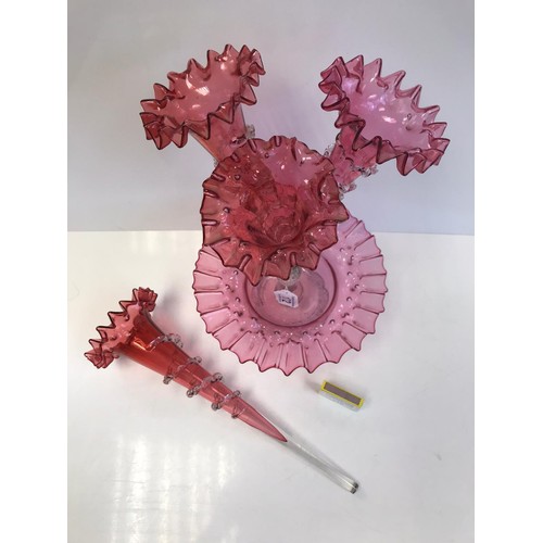 512 - Cranberry Glass Figure Epergne, 51cm, Central Stem had Glued Repair at Ferrel