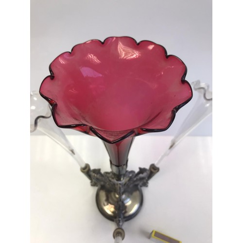 517 - Epergne with Cranberry & Clear Glass