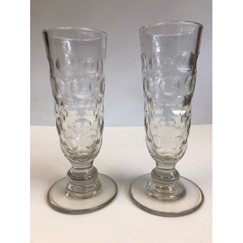 523 - Two Georgian hand blown glasses of tapered cylindrical form on a wide foot and polished pontils, hei... 