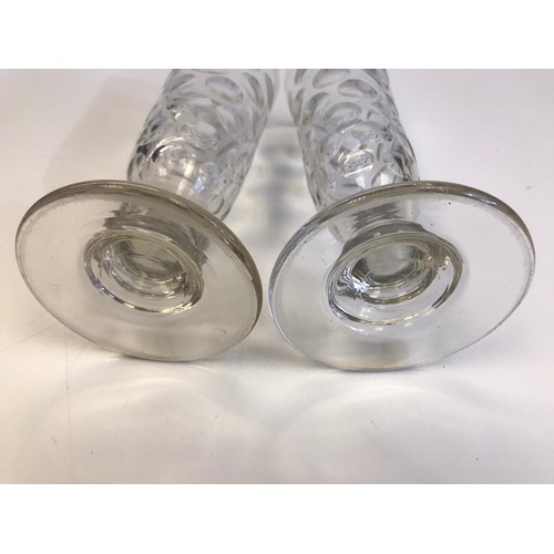 523 - Two Georgian hand blown glasses of tapered cylindrical form on a wide foot and polished pontils, hei... 