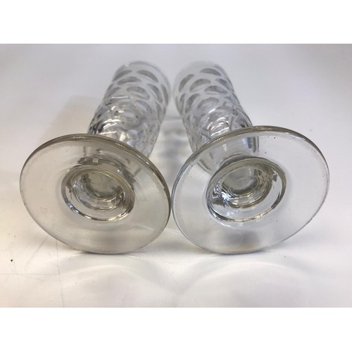 523 - Two Georgian hand blown glasses of tapered cylindrical form on a wide foot and polished pontils, hei... 