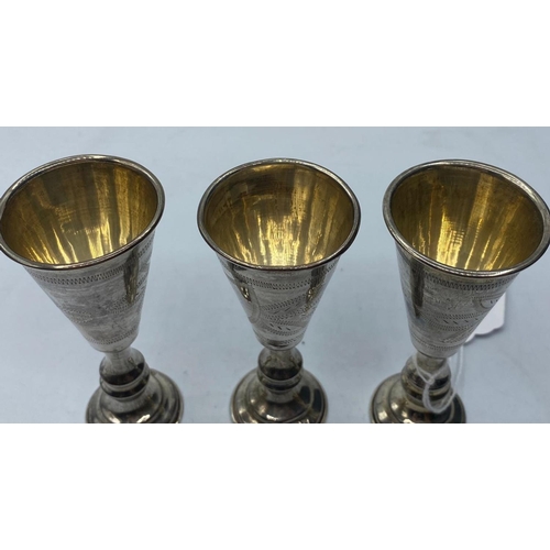 207 - 3 x H/M silver Kiddish GOBLETS made in Birmingham 1914.  71.5g , 8.5 cm.