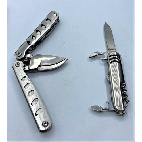 281 - 2x Stainless Steel Camping Knives and Booklet, Multi-Use.