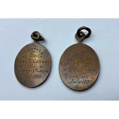 363 - 2 x London Academy of Music AWARD for singing and playing  awarded to Kate E Casson in July 1890