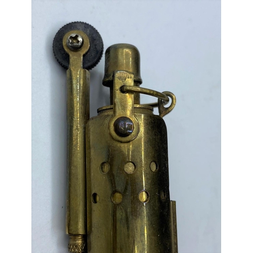 486 - Retro trench art lighter brass metal, 8cm approx