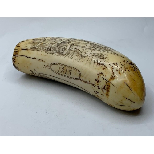 10 - 19th Century 'Trafalgar' Scrimshaw artwork Tusk.
An interesting 19th century scrimshaw type tusk rel... 