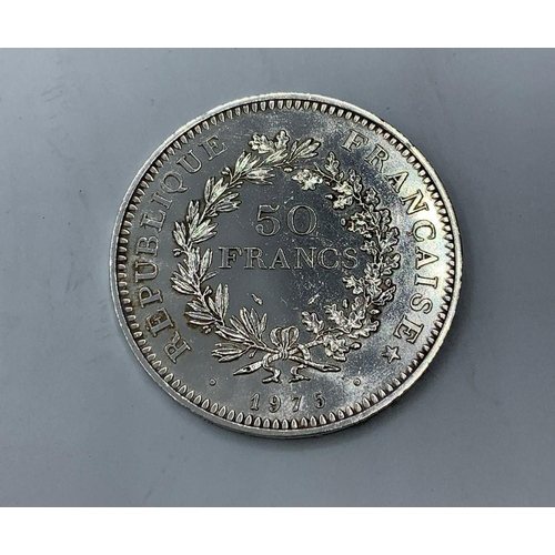 183 - Silver 50 francs coin 1975. Large coin with clear detail. Extra fine / brilliant condition. All word... 