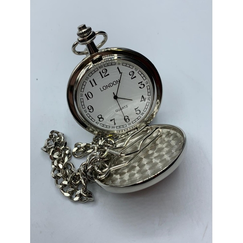 189 - Union Jack POCKET WATCH by Ravel.  Complete with chain and original metal box.  Quartz movement.  Pe... 