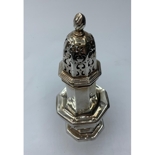 272 - Antique Silver SUGAR SHAKER, having sifter top in dome form with twist finial.  Hallmark for Synyer ... 