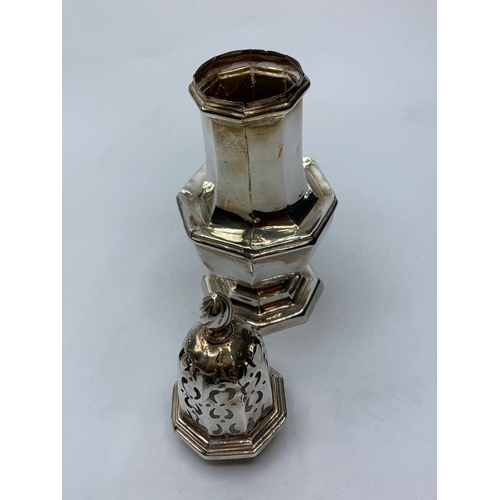 272 - Antique Silver SUGAR SHAKER, having sifter top in dome form with twist finial.  Hallmark for Synyer ... 