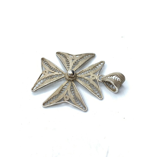 481 - Silver Maltese cross having attractive filigree work, 4cm drop approx and gift boxed