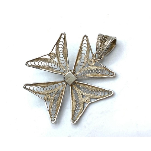 481 - Silver Maltese cross having attractive filigree work, 4cm drop approx and gift boxed