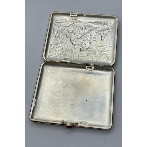 54 - 19TH CENTURY WHITE METAL RUSSIAN CIGARETTE CASE WITH BEARS IN THE FOREST MOTIF, 161.2G WEIGHT 10.5X9... 