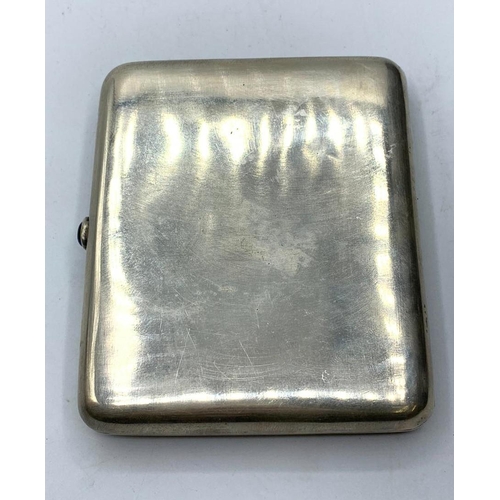 55 - RUSSIAN SILVER CIGARETTE CASE WITH ENAMEL FLORAL MOTIF FROM LATE 19TH CENTURY WITH SAPPHIRE OPENING ... 