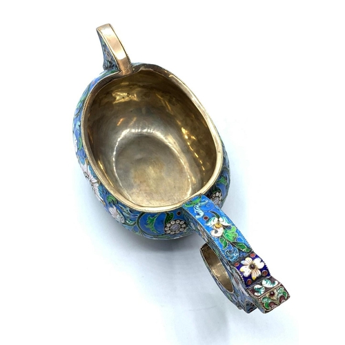 63 - RUSSIAN ENAMEL ON SILVER KAVSH CIRCA 1870, WEIGHT 275G AND 16.5CM OVERALL LENGTH