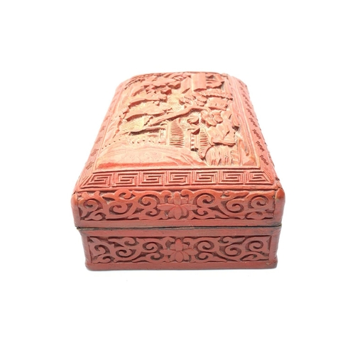 78 - Antique Chinese lacquered hand carved cinnabar trinket box, 14x9cm approx