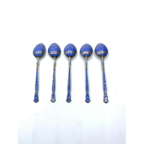 87 - 5x silver and enamel teaspoons hallmarked 1927 Birmingham by Henry Clifford Davies, total 43.4g weig... 