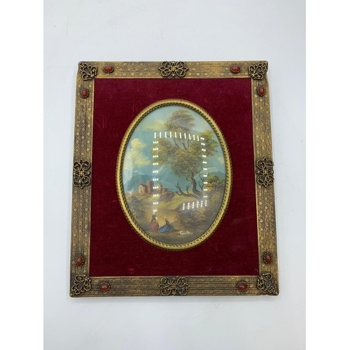 95 - Art and craft miniature on copper by Holt with the bronze and agate frame 19x16cm approx