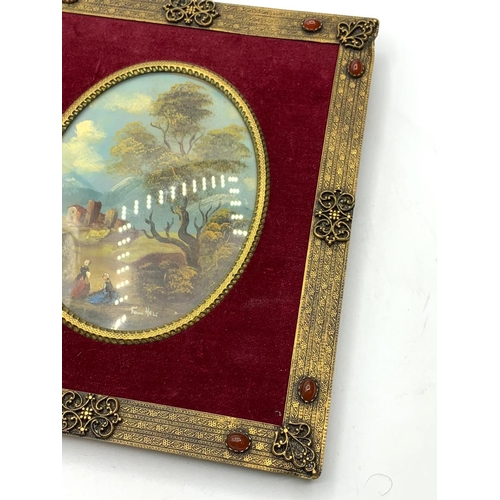 95 - Art and craft miniature on copper by Holt with the bronze and agate frame 19x16cm approx