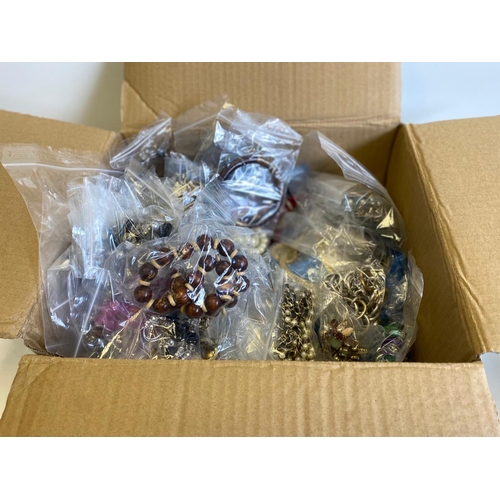 388 - Box of 100 plus items of COSTUME JEWELLERY.  Includes bracelets, necklaces, bangles, rings. Most ite... 