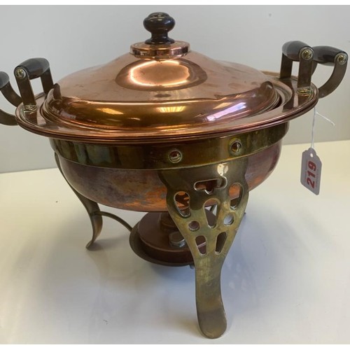 219 - Vintage copper and brass OIL BURNER for food warming.  29 cm diameter.  24 cm high.