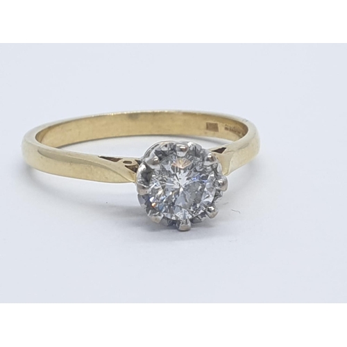 124 - 18CT Y/G DIAMOND SOLITAIRE RING, WEIGHT 3G AND 0.35CT DIAMOND APPROX SIZE M1/2