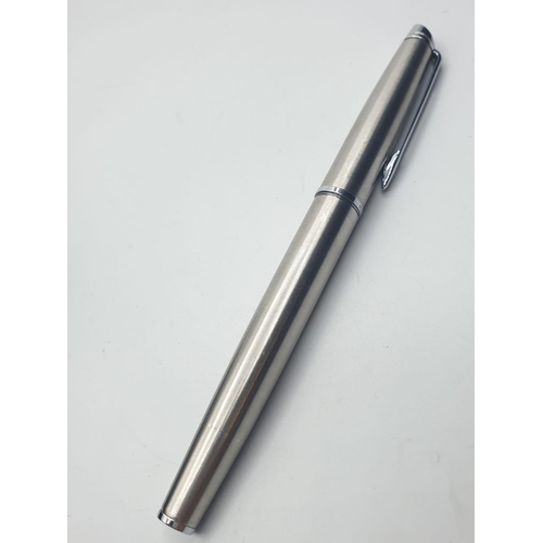 140 - Vintage Waterman FOUNTAIN PEN in brushed steel.  Clear marking for Waterman France on case and Water... 