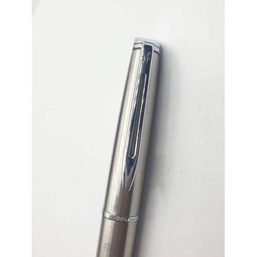 140 - Vintage Waterman FOUNTAIN PEN in brushed steel.  Clear marking for Waterman France on case and Water... 