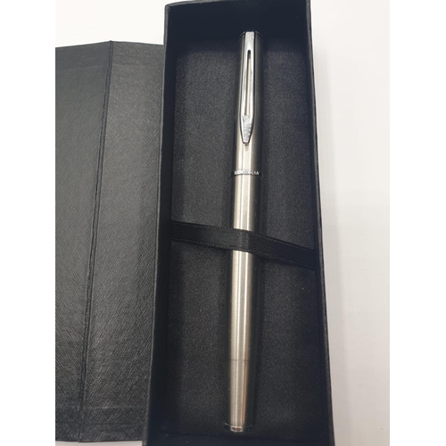 140 - Vintage Waterman FOUNTAIN PEN in brushed steel.  Clear marking for Waterman France on case and Water... 