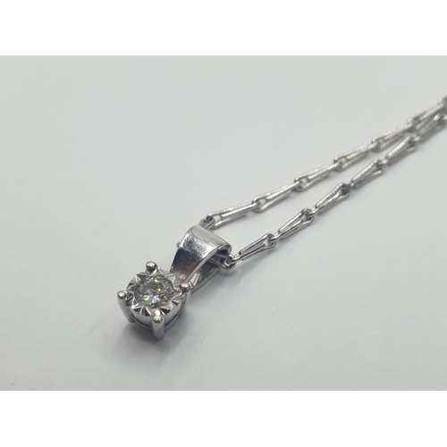 154 - 9CT W/G CHAIN WITH 18CT W/G DIAMOND SOLITAIRE PENDANT 0.10CT, WEIGHT 3.4G AND 46CM APPROX