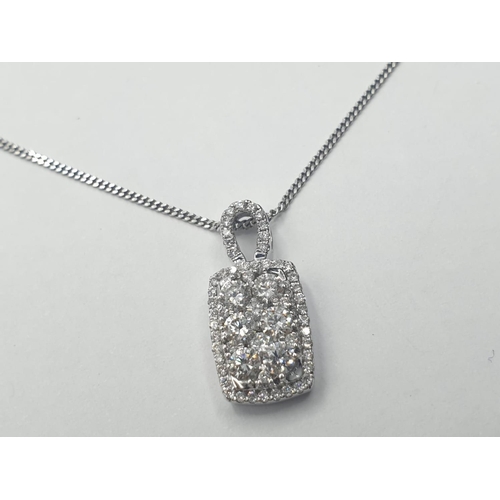 176 - 18CT W/G CHAIN AND FANCY DIAMOND CLUSTER PENDANT 0.80CT, WEIGHT 3.6G AND 46CM LONG APPROX