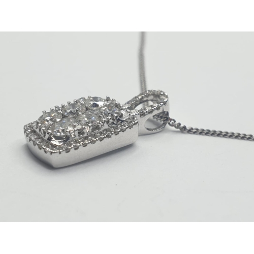 176 - 18CT W/G CHAIN AND FANCY DIAMOND CLUSTER PENDANT 0.80CT, WEIGHT 3.6G AND 46CM LONG APPROX