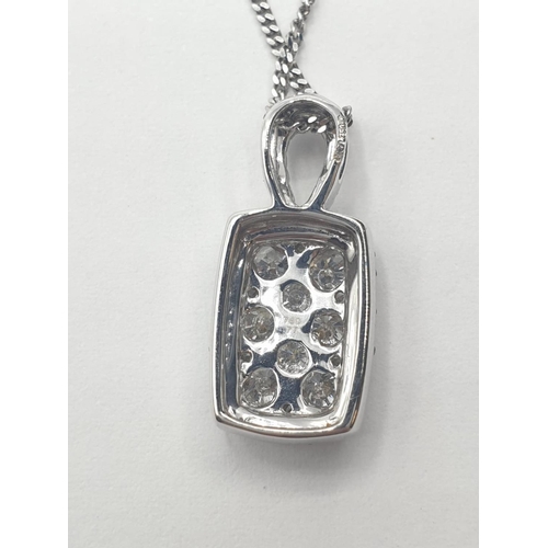 176 - 18CT W/G CHAIN AND FANCY DIAMOND CLUSTER PENDANT 0.80CT, WEIGHT 3.6G AND 46CM LONG APPROX