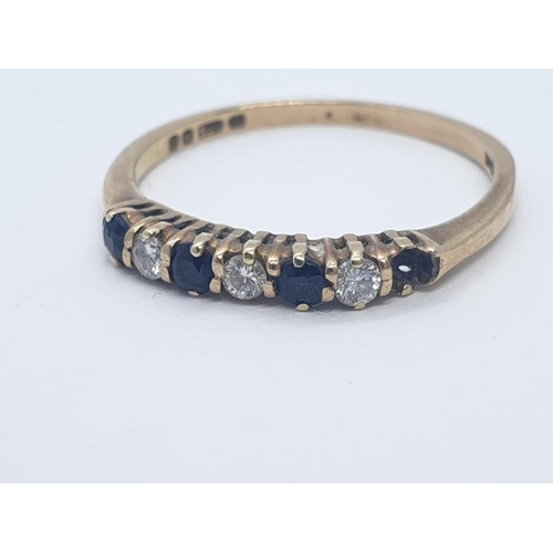 222 - 9CT Y/G DIAMOND & SAPPHIRE RING, WEIGHT 1.5G AND SIZE  O (1 STONE MISSING)