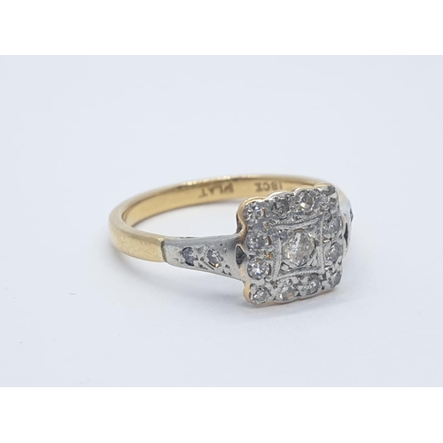 229 - 18CT & PLATINUM DIAMOND CLUSTER RING, WEIGHT 2.6G AND 0.20CT DIAMOND APPROX SIZE M