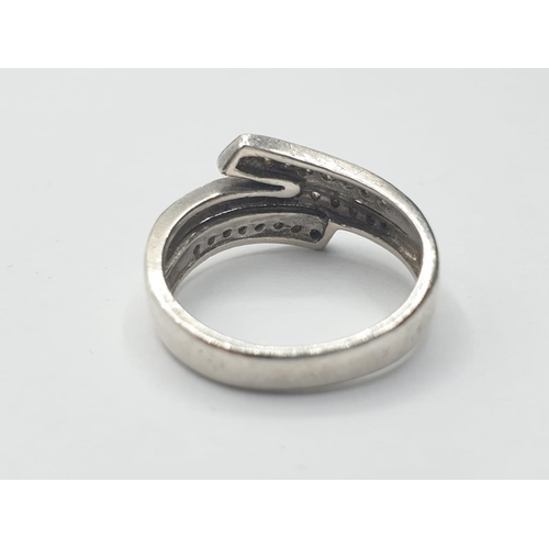 240 - Stone Set Silver Ring having three rows of Zirconia's Set to Top, Clear marking for 925 Silver, Size... 