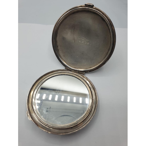 242 - Vintage silver compact. Engine turned design to top. Initialled cartouche and inscribed to base. Ful... 